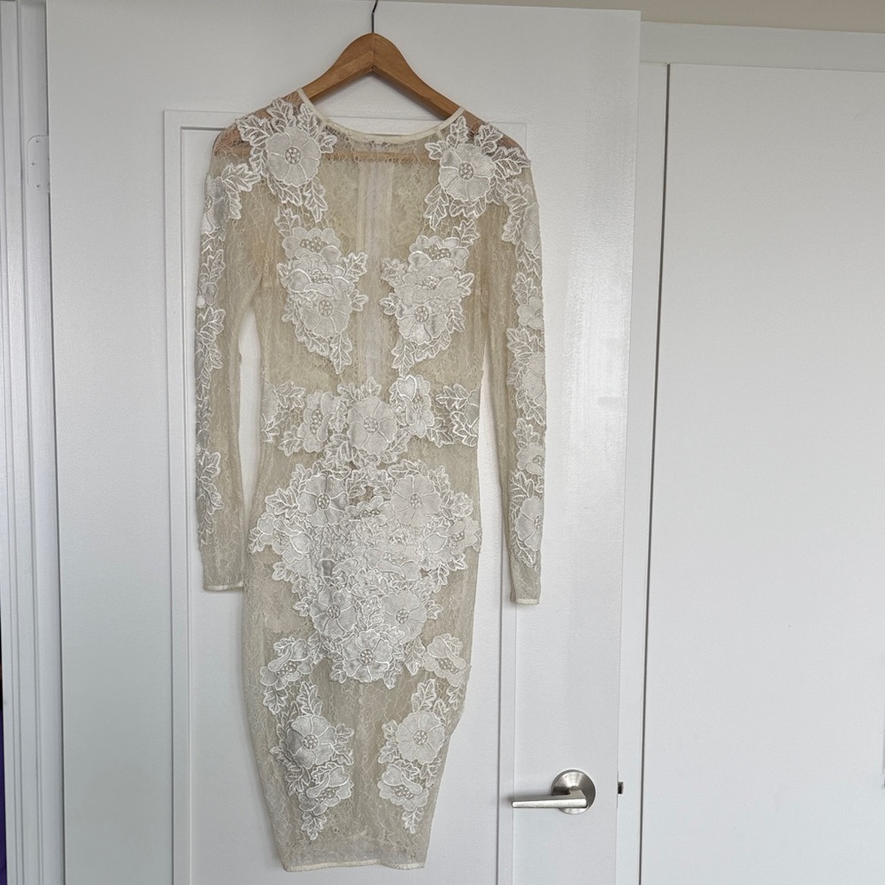 House of CB Ivory Floral Lace Long Sleeve Dress